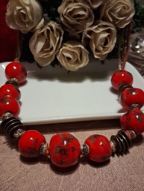 Barcelona Handpainted Glassblown Floral Red High Quality Culture Necklace